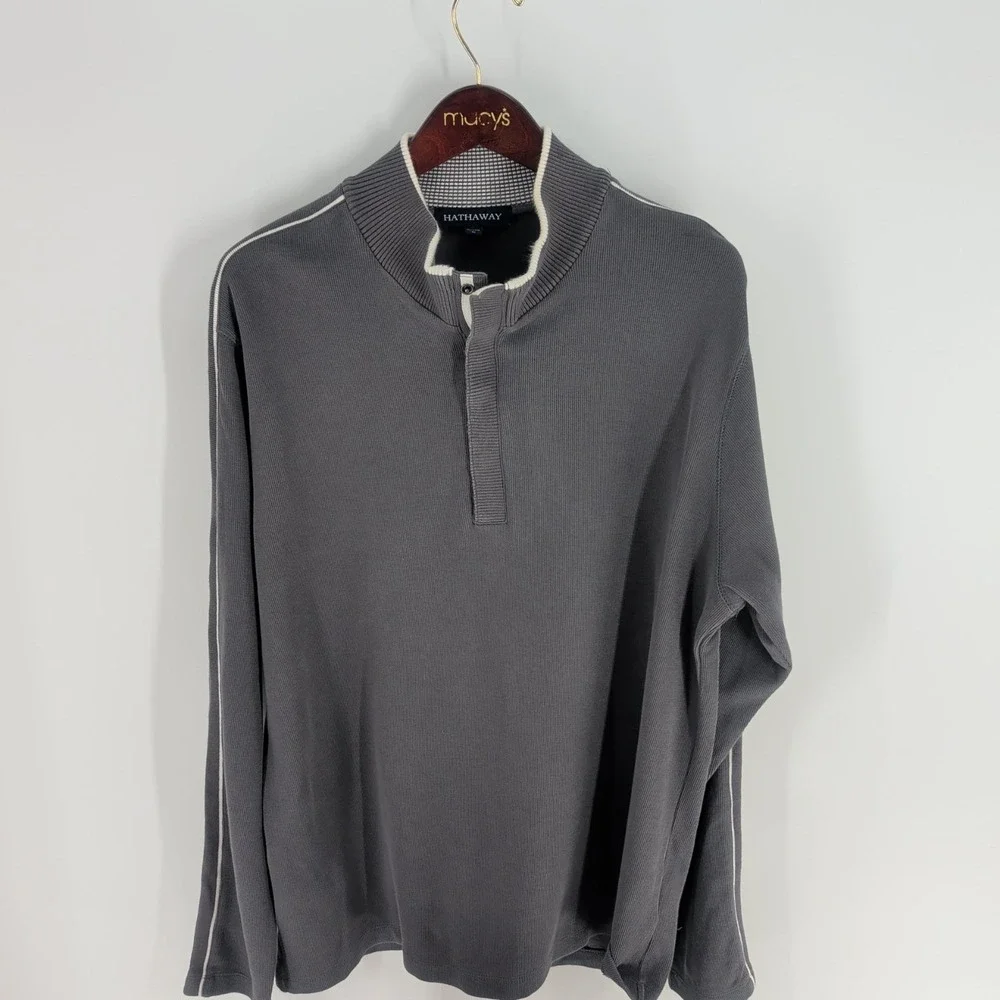 Hathaway Ribbed Knit Stand Collar‎ Classic Pullover Sweater Dark Gray Size XL